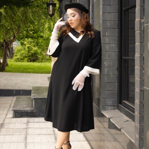 پیراهن مشکی میدی با دیتیل یقه