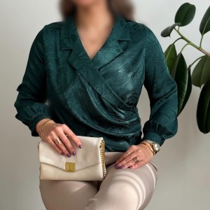 شومیز ساتن ژاکارد  سبز