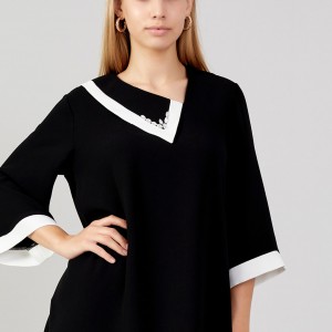 پیراهن مشکی میدی با دیتیل یقه