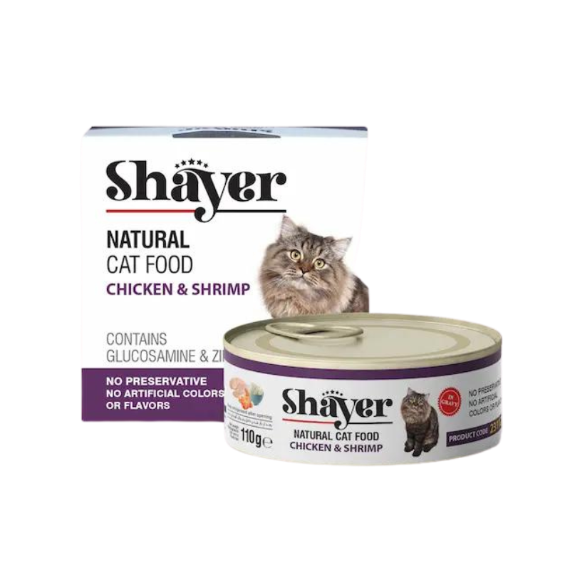 کنسرو گربه نچرال مرغ و میگو در سس گوشت (Natural ) شایر 110گرمی