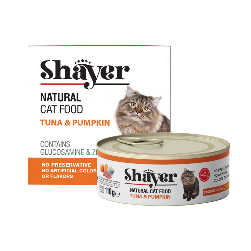 کنسرو گربه نچرال تن و کدو حلوایی در سس گوشت (Natural ) شایر 110گرمی