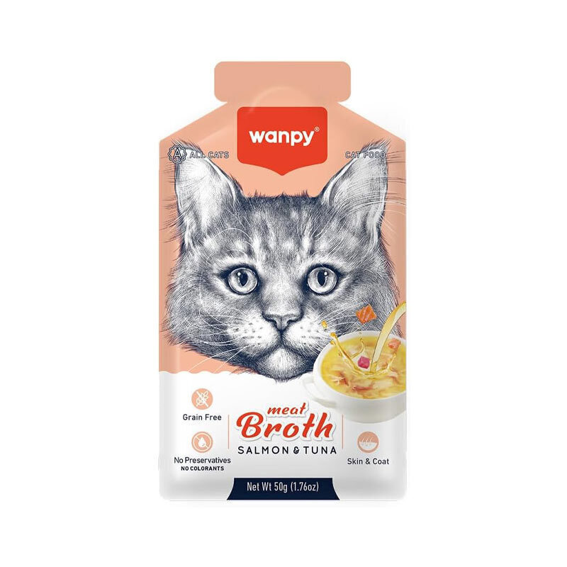 سوپ گربه ونپی با طعم ماهی تن و سالمون مدل Meat Broth With Salmon And Tuna وزن 50 گرم