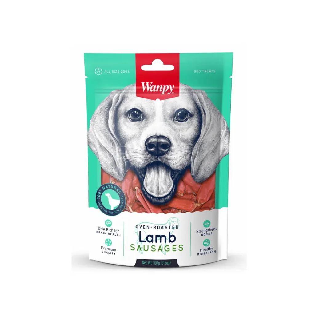 تشویقی سگ ونپی سوسیسی گوشت بره Wanpy lamb Sausages با وزن 100 گرم