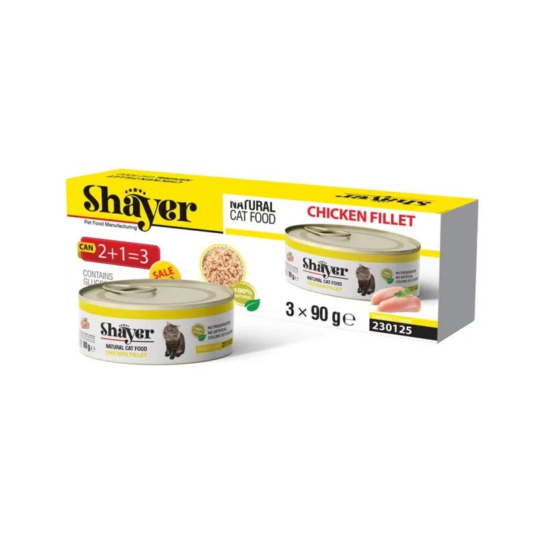 کنسرو گربه نچرال فیله مرغ پک 3 عددی (Natural) شایر 90گرمی