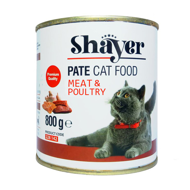 کنسرو گربه گوشت و ماکیان پته (Pate) 800 گرم shayer