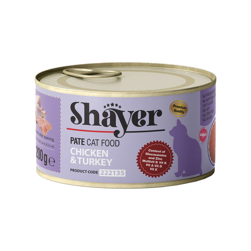کنسرو گربه مرغ و بوقلمون پته ( Pate ) شایر 200 گرم