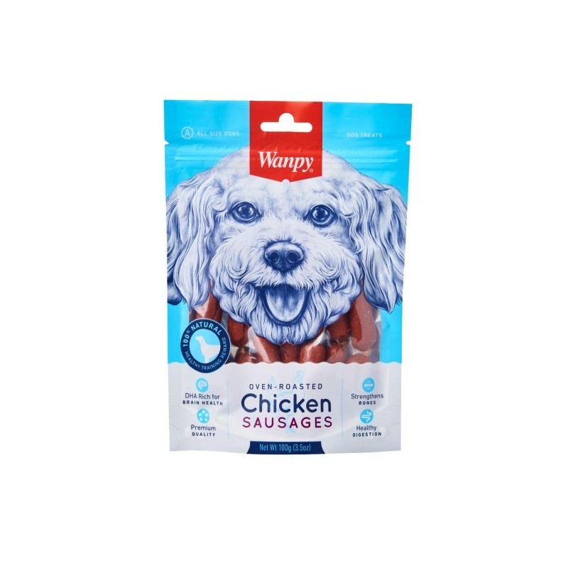 تشویقی سگ ونپی طعم مرغ سوسیسی Wanpy Chicken Sausages  وزن ۱۰۰ گرم