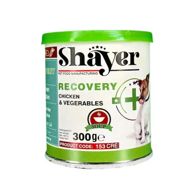 کنسرو سوپ ریکاوری  مرغ و سبزیجات سگ شایر 300گرم غذای مراقبتی