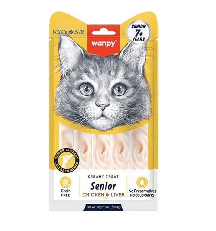 تشویقی بستنی گربه ونپی با طعم مرغ و جگر Wanpy Creamy Treat Senior بسته 5 عددی