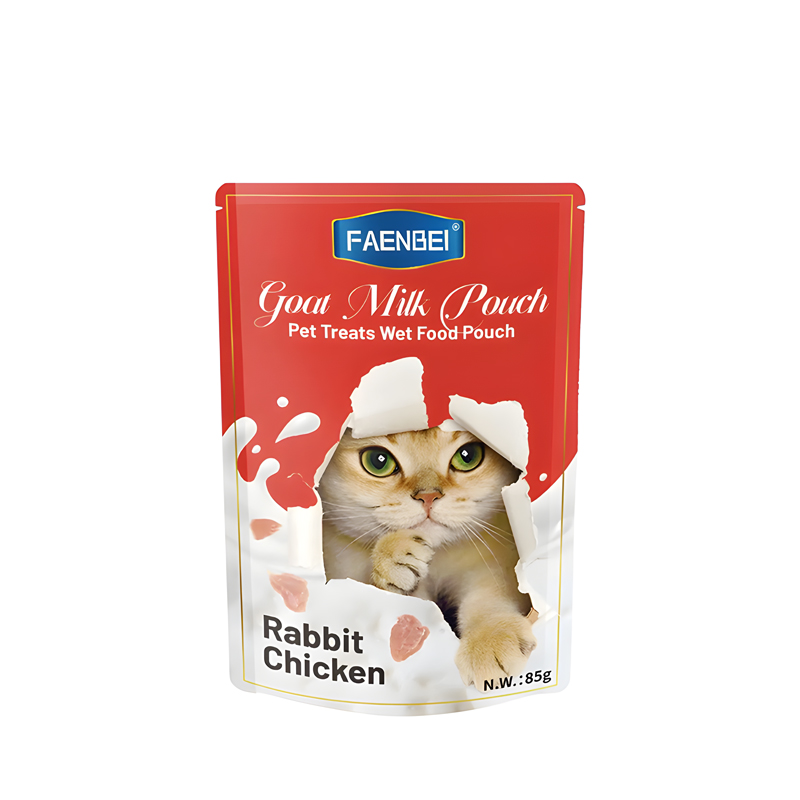 پوچ گربه فنبی با طعم خرگوش و مرغ در شیر بز Faenbei Cat Goat Milk with Rabbit & Chicken Pouch وزن 85 گرم