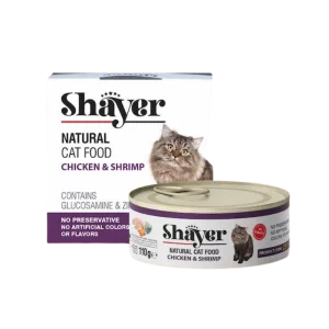 کنسرو گربه نچرال مرغ و  میگو در سس گوشت  (Natural ) شایر 110گرمی