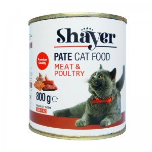 کنسرو گربه گوشت و ماکیان پته (Pate) 800 گرم shayer