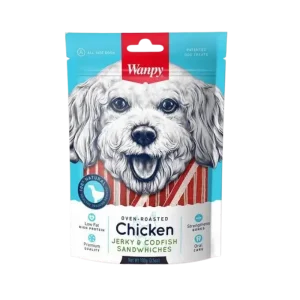 تشویقی سگ جرکی ساندویچ کدفیش ونپی Wanpy وزن 100 گرمی