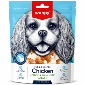 تشویقی سگ ونپی با طعم مرغ و پوست خام Wanpy Chicken Jerky & Rawhide Wraps (وزن 100 گرم)