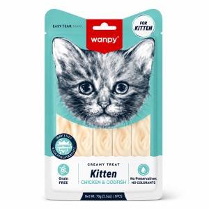 تشویقی بستنی بچه گربه ونپی با طعم مرغ و ماهی کاد  Wanpy Kitten Creamy وزن 70 گرم