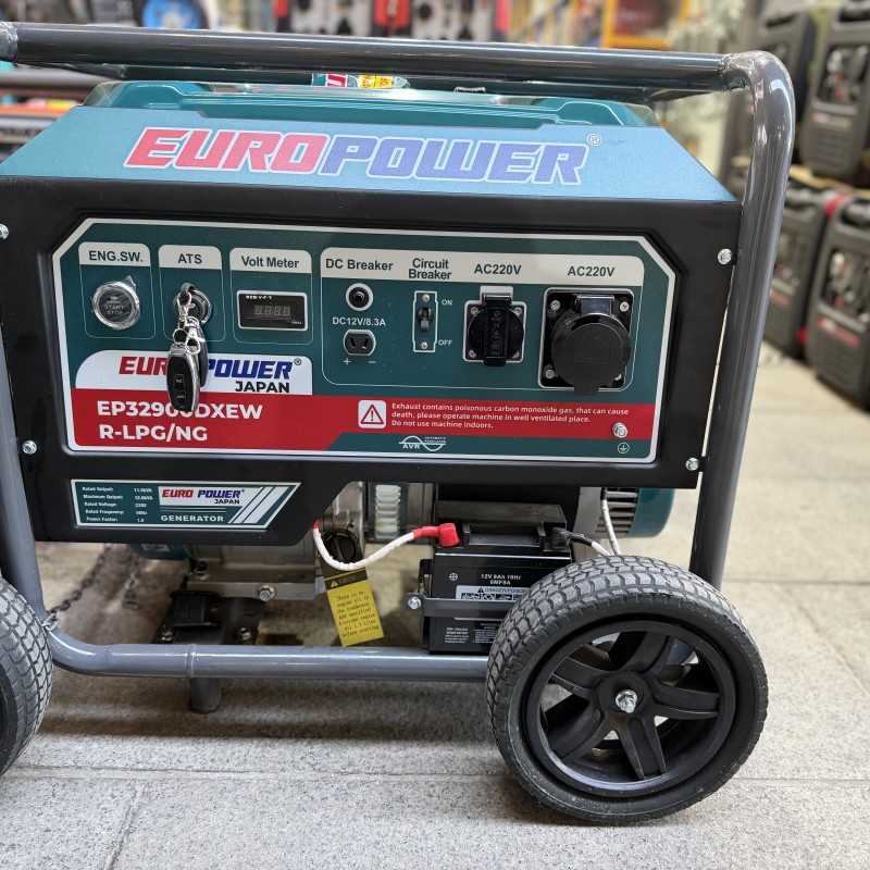 موتور برق ۱۲ کاوا سه گانه سوز یورو پاور مدل EP32900DXEW | سه‌گانه سوز بنزین، گاز شهری و LPG با توان پایدار