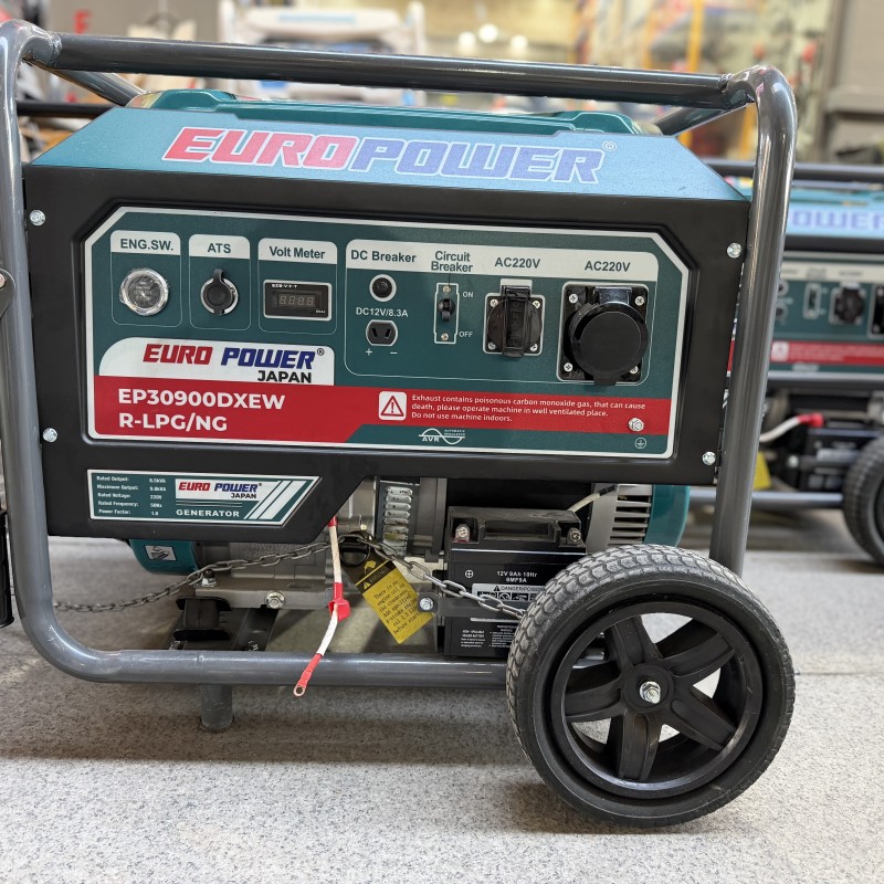 موتور برق سه گانه سوز ۹ کاوا یورو پاور مدل EP30900DXEW | ژنراتور اپن فریم سه‌گانه سوز بنزین، گاز شهری و LPG با AVR