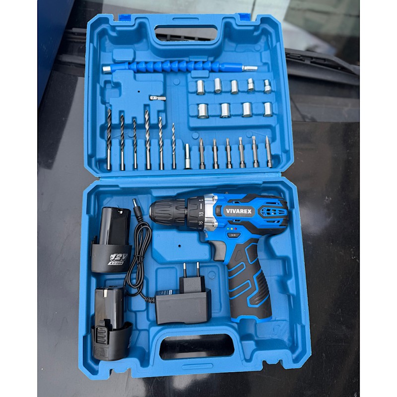 دریل شارژی ۱۲ ولت ویوارکس VR12V-2A | دو باطری پرقدرت + لوازم حرفه‌ای در کیف مقاوم