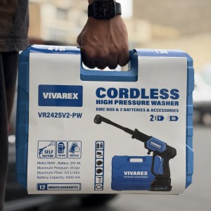 کارواش شارژی دو باتری ذغالی ویوارکس مدل VR2425V22-PW با فشار ۲۵ بار و توان ۱۵۰ وات: قدرت بی‌نظیر شستشو در دستان شما