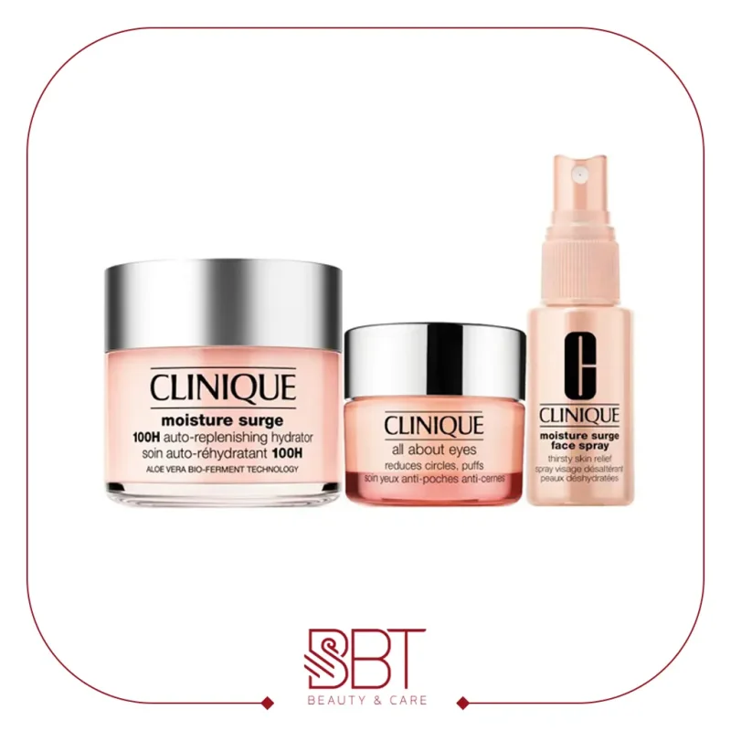 ست آبرسان کلینیک اصل+کرم دورچشم+آبرسان 100 ساعته+ اسپری آبرسان کلینیک