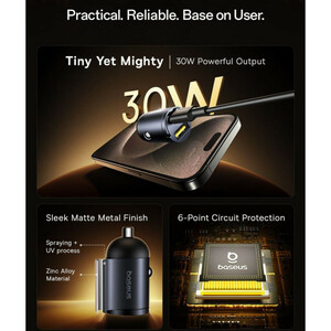 شارژر فندکی 30 وات دو پورت بیسوس مدل Tiny Star VCHXX-UC