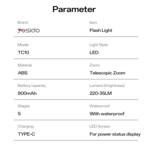 چراغ قوه شارژی یسیدو مدل Yesido TC10
