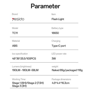 چراغ قوه شارژی یسیدو مدل Yesido TC11