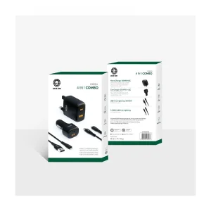 پک شارژر کامل 4 در 1 همراه با شارژر فندکی گرین  لاین مدل GREEN LION  4 in 1 COMBO