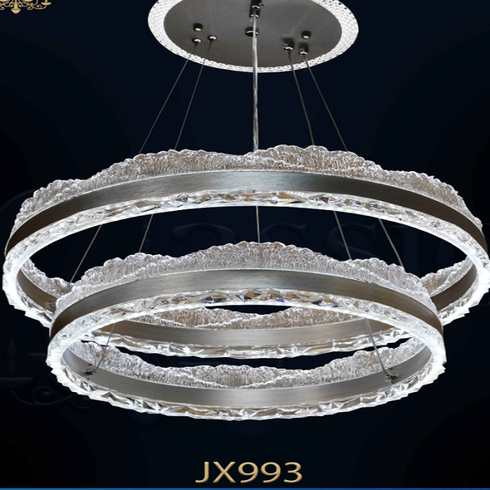 لوستر پذیرایی و ناهارخوری رینگی سیلور با نور ال ای دی و ریموت دار کد jx