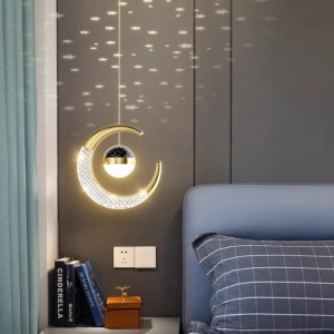 ست چراغ دیوارکوب و آویز جدید و وارداتی طرح ماه با کریستال ابری مناسب کنار تختخواب و آینه ها