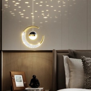 ست چراغ دیوارکوب و آویز جدید و وارداتی طرح ماه با کریستال ابری مناسب کنار تختخواب و آینه ها