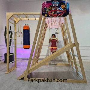 مجموعه ورزشی چوبی کودکان مدل ادونچر مثلثی پلاس
