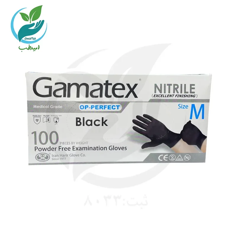 دستکش نیتریل مشکی گاماتکس سایز مدیوم