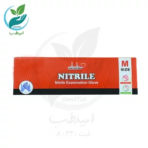 دستکش نیتریل آبی غیر پودری سورنا سایز مدیوم بسته 100 عددی