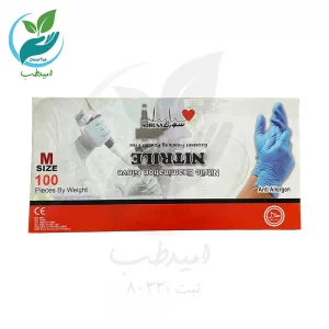 دستکش نیتریل آبی غیر پودری سورنا سایز مدیوم بسته 100 عددی