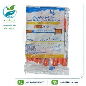 سرنگ انسولین یکپارچه ۱ سی‌سی آوا (بسته ۱۰ عددی)