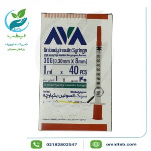 سرنگ انسولین یکپارچه ۱ سی‌سی آوا (بسته ۱۰ عددی)