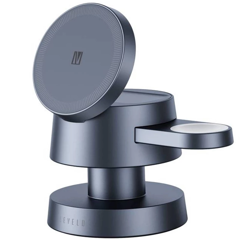 شارژر بی سیم مگنتی، چراغ خواب و پایه نگهدارنده رومیزی گوشی، ایرپاد و اپل واچ لِوِلو LVL-LUCE-GY