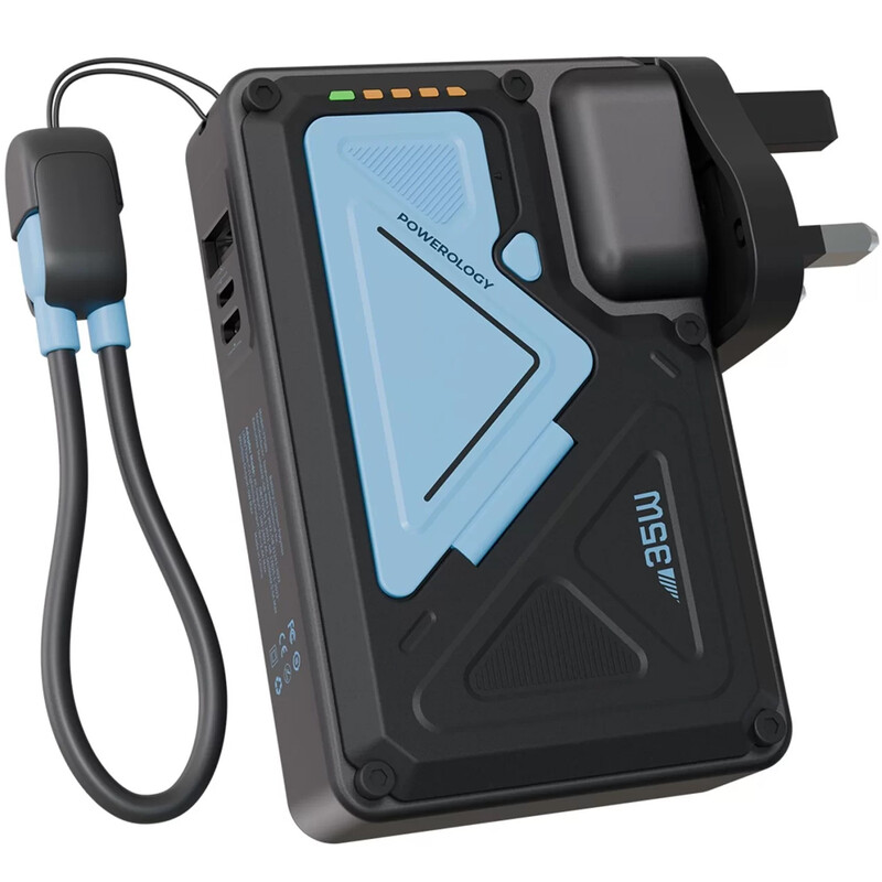 پاوربانک 10000 وایرلس و شارژر دیواری Type-C، USB و لایتنینگ فست شارژ 35 وات پاورولوژی Powerology PPBCHA80