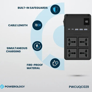 فروش چند راهی و محافظ برق 2500 وات سوکت، یو اس بی و تایپ سی پاورولوژی