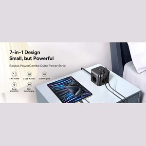 چندراهی و محافظ برق سه سوکت 4000 وات و هاب شارژ 2 یو‌اس‌بی و 2 تایپ‌سی 30 وات بیسوس