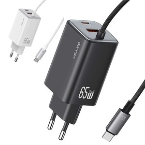 شارژر دیواری تایپ سی 65 وات با کابل شارژ تایپ سی یوسامز CC266 PD65W