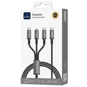 کابل شارژ چند سر تایپ‌سی به تایپ‌سی و لایتنینگ 60 وات 1.2 متری ویوو