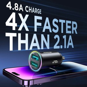 خرید شارژر فندکی فست شارژ ماشین دو پورت یو‌اس‌بی 24 وات جویروم