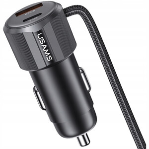 خرید شارژر فندکی فست شارژ ماشین تایپ سی و یو‌اس‌بی 66 وات یوسامز با کابل متصل تایپ سی و لایتنینگ