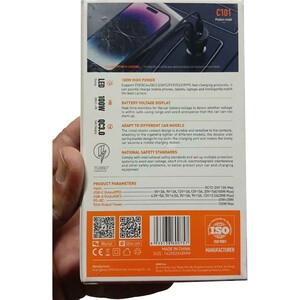 شارژر فندکی فست شارژ ماشین تایپ‌سی 65 وات و یو‌اس‌بی 30 وات الدنیو همراه کابل دوسر تایپ‌سی