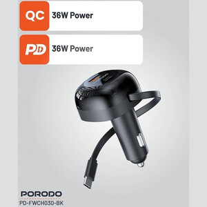 بهترین شارژر فندکی دو پورت پورودو با کابل تایپ سی جمع‌شونده به طول 80 سانتی‌متر