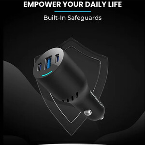 خرید شارژر فندکی فست شارژ ماشین تایپ سی و یو اس بی 85 وات پاورولوژی