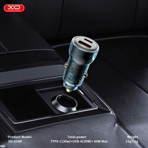 شارژر فندکی فست شارژ خودرو تایپ سی 60 وات 3 آمپر ط ایکس او