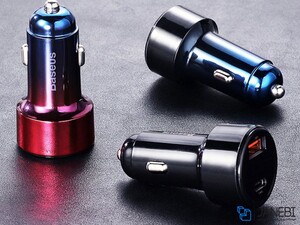 شارژر فندکی فست شارژ ماشین دو پورت سریع 45 وات بیسوس